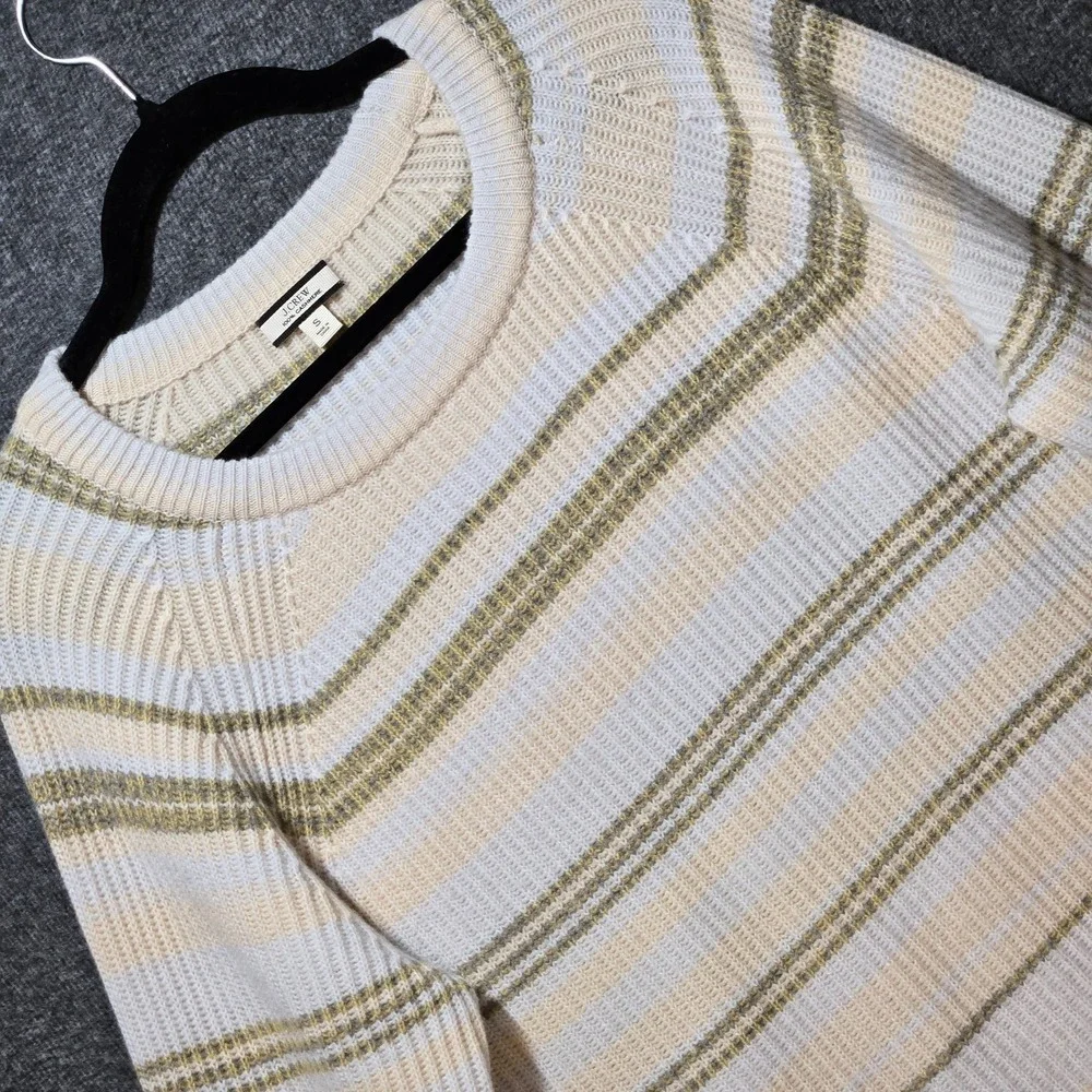 J. Crew Cashmere Ribbed Crewneck Sweatshirt‎ In Stripe S BF015 Pearl Oyster Ash